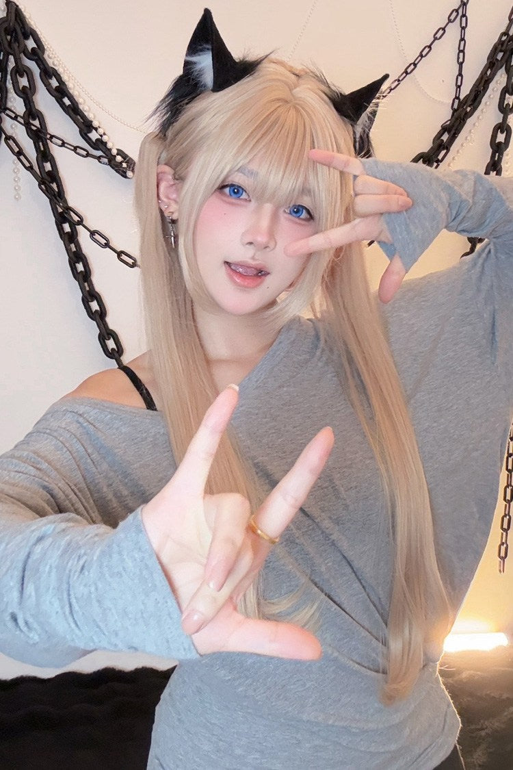 Long Wavy Lolita Wig - Milk Tea Gold, Gold, Sweet Style - Lolita Coordinate Hair - additional product view 3