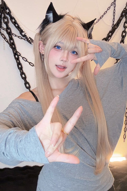Long Wavy Lolita Wig - Milk Tea Gold, Gold, Sweet Style - Lolita Coordinate Hair - additional product view 3