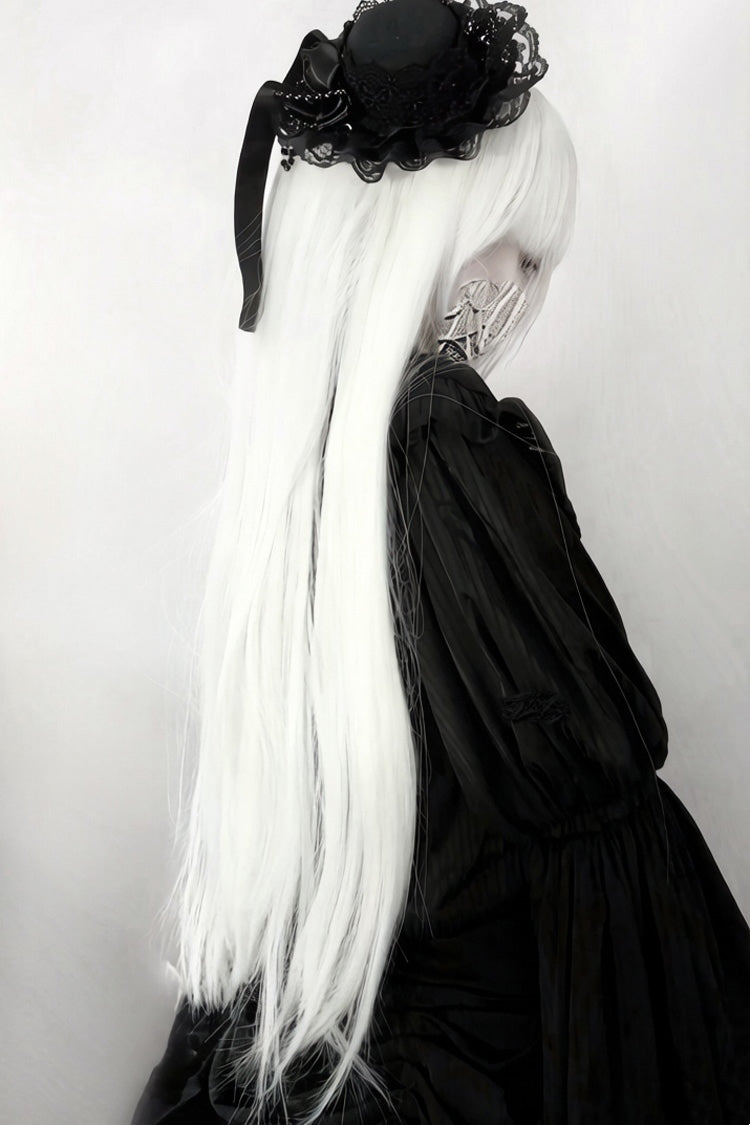 Long Wavy Lolita Wig - Moonlight White Full Bangs, White, Sweet Style - additional product view 4