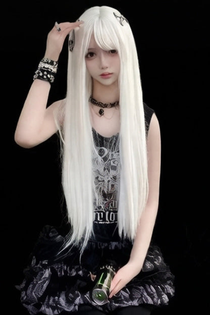 Long Wavy Lolita Wig - Moonlight White Full Bangs, White, Sweet Style - additional product view 5