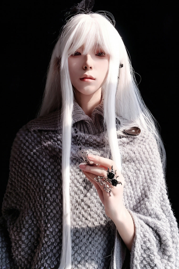 Long Wavy Lolita Wig - Moonlight White Full Bangs, White, Sweet Style - additional product view 6