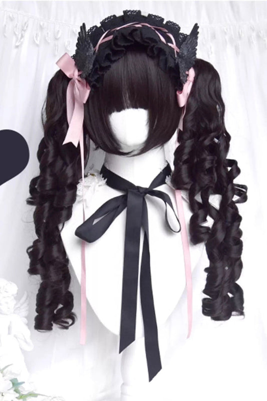 Long Wavy Lolita Wig - Multi-layered Roman Curl Twin, Black, Sweet Style - additional product view 2