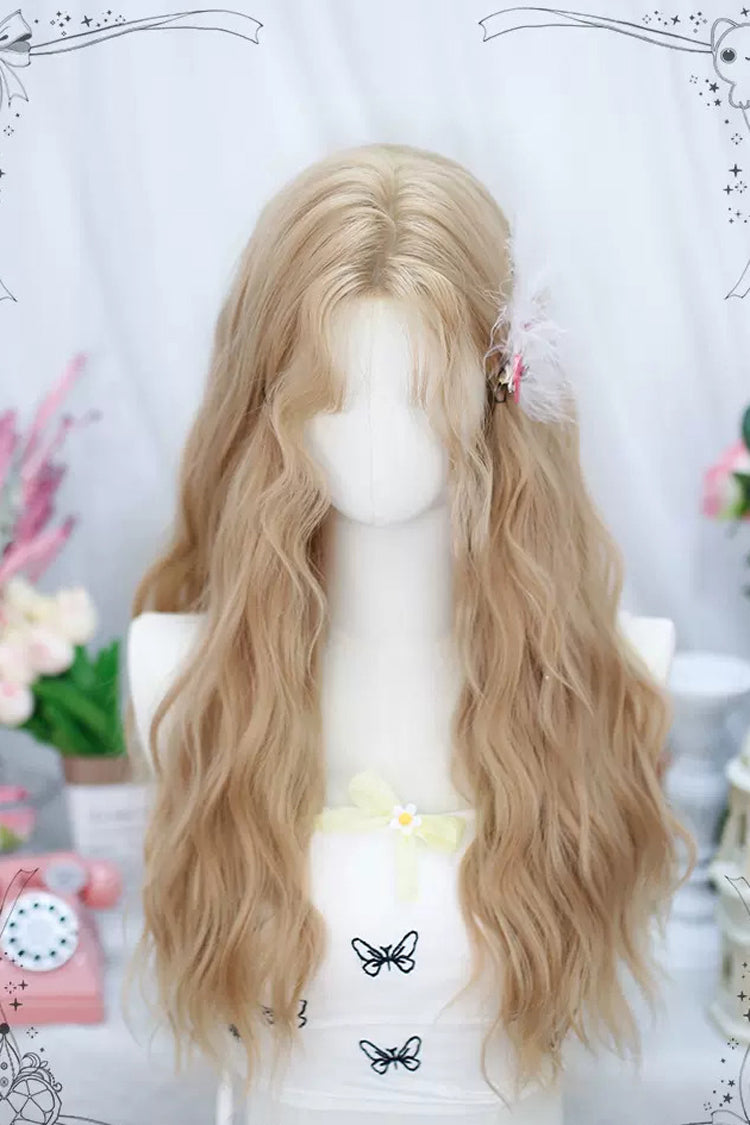 Long Wavy Lolita Wig - Natural Middle Parting, Yellow, Sweet Style - additional product view 3