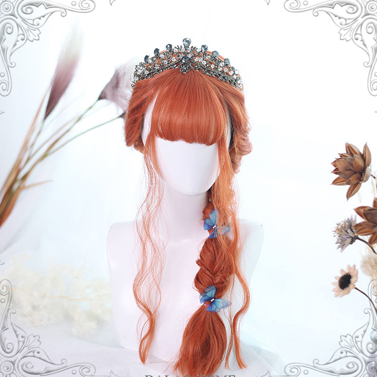 Long Wavy Lolita Wig - Orange Air Bangs Egg Roll, Orange, Classic Style - main product image