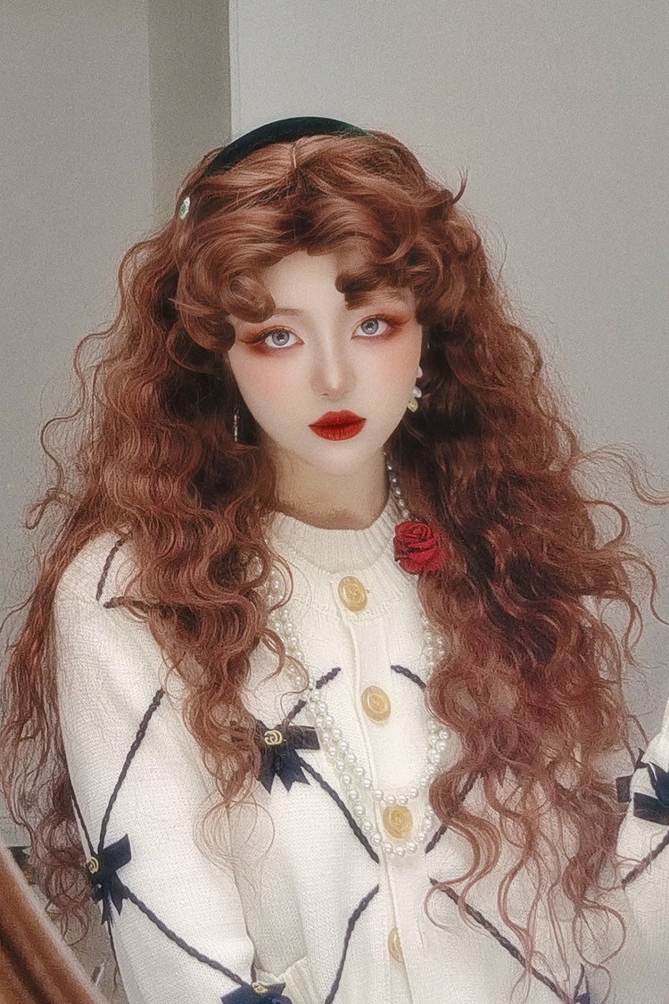 Long Wavy Lolita Wig - Orange-brown Vintage Elegant, Brown - Daily and Convention Styling - additional product view 2
