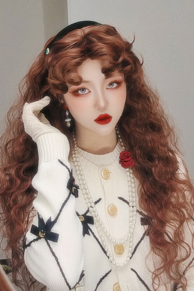 Long Wavy Lolita Wig - Orange-brown Vintage Elegant, Brown - Daily and Convention Styling - additional product view 6