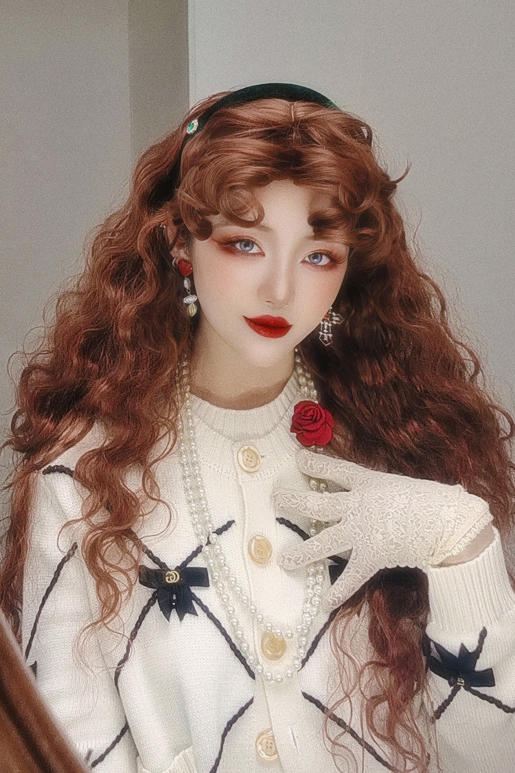 Long Wavy Lolita Wig - Orange-brown Vintage Elegant, Brown - Daily and Convention Styling - additional product view 7