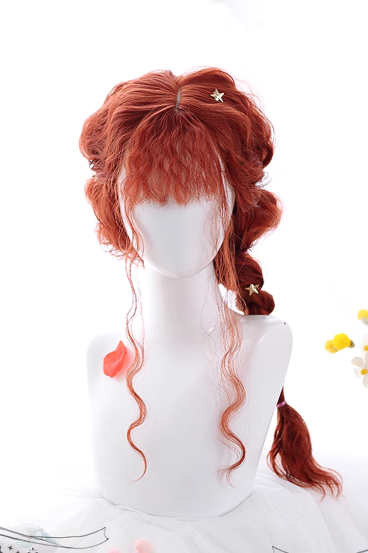 Long Wavy Lolita Wig - Orange Fluffy Sheep Curly, Orange, Sweet Style - additional product view 3