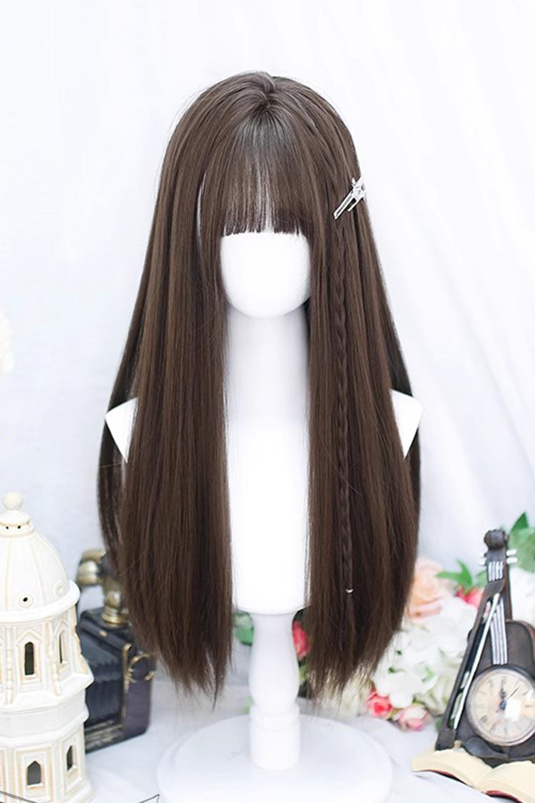 Long Wavy Lolita Wig - Straight Colors, 3 Colors, Sweet Style - One-Size Brown option