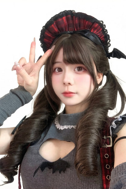 Long Wavy Lolita Wig - Tea Cool Twintails With, Brown, Sweet Style - additional product view 4