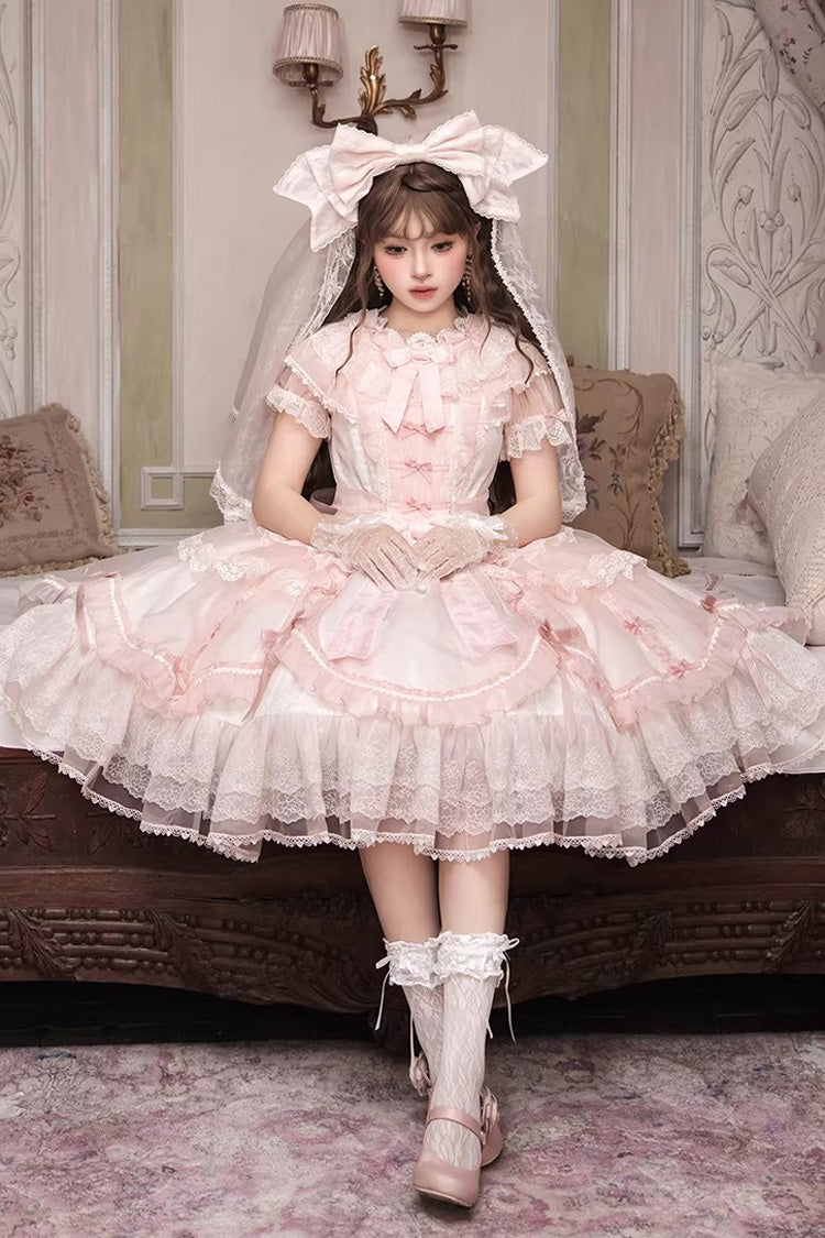 One-Piece Lolita Dress - Candy Flavor, Pink, Lace Trim, Ruffled, Sweet Style - additional product view 4