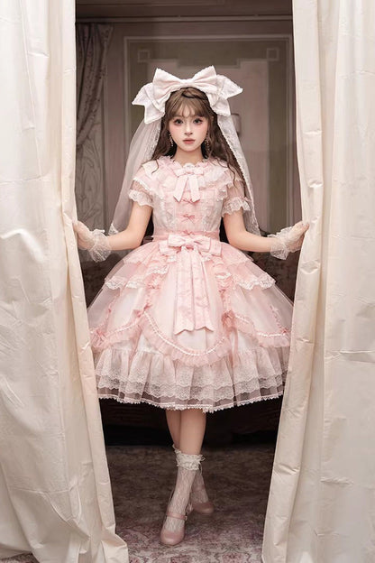 One-Piece Lolita Dress - Candy Flavor, Pink, Lace Trim, Ruffled, Sweet Style - additional product view 5