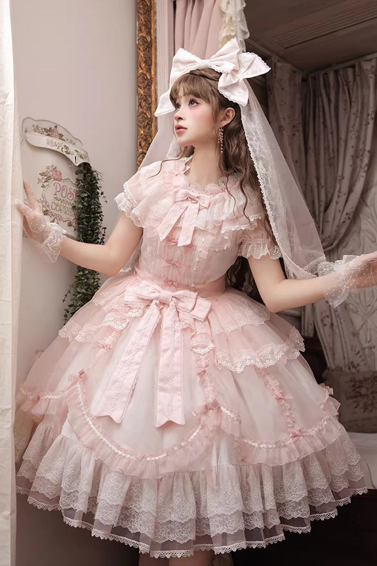 One-Piece Lolita Dress - Candy Flavor, Pink, Lace Trim, Ruffled, Sweet Style - main product image