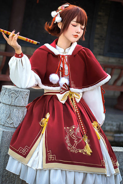 One-Piece Lolita Dress - Chinese New Year Golden Crane, 2 Colors, Sweet Style, Printed - additional product view 3