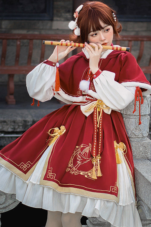 One-Piece Lolita Dress - Chinese New Year Golden Crane, 2 Colors, Sweet Style, Printed - additional product view 4
