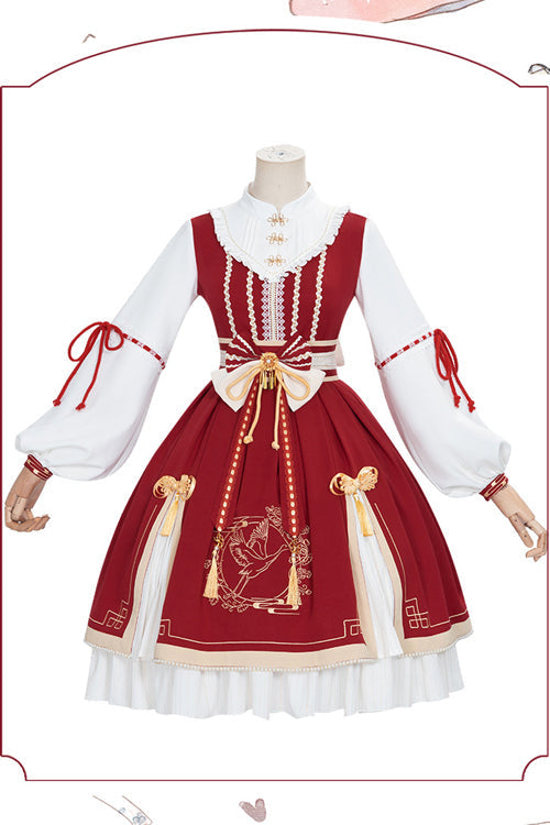 One-Piece Lolita Dress - Chinese New Year Golden Crane, 2 Colors, Sweet Style, Printed - additional product view 6
