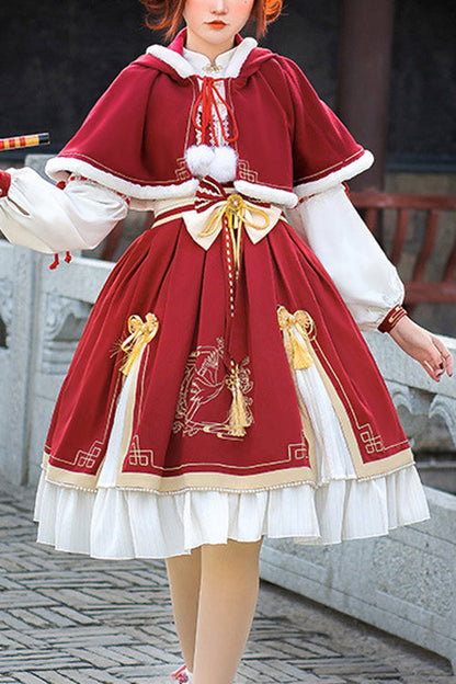 One-Piece Lolita Dress - Chinese New Year Golden Crane, 2 Colors, Sweet Style, Printed - main product image