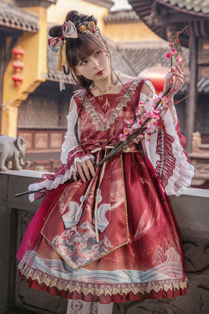One-Piece Lolita Dress - Chinese Style Hime Sleeves, 2 Colors, Chinese-Inspired Style - additional product view 4