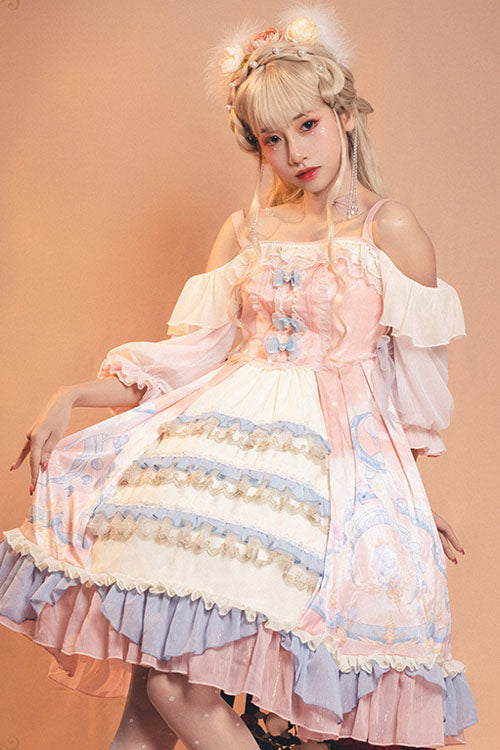 One-Piece Lolita Dress - Cloud Dreamland, Pink, Sweet Style, Bow Detail, Ruffled - additional product view 2