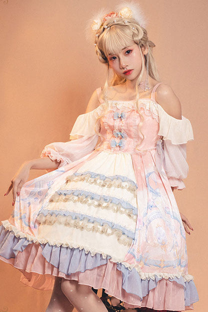 One-Piece Lolita Dress - Cloud Dreamland, Pink, Sweet Style, Bow Detail, Ruffled - additional product view 2