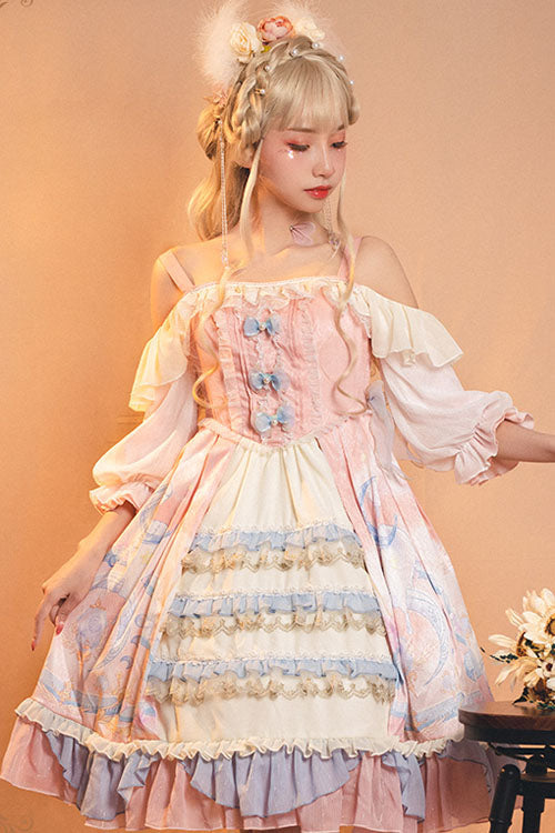 One-Piece Lolita Dress - Cloud Dreamland, Pink, Sweet Style, Bow Detail, Ruffled - additional product view 4
