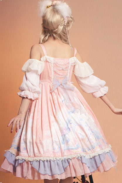 One-Piece Lolita Dress - Cloud Dreamland, Pink, Sweet Style, Bow Detail, Ruffled - additional product view 5