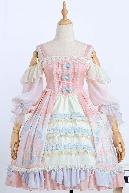 One-Piece Lolita Dress - Cloud Dreamland, Pink, Sweet Style, Bow Detail, Ruffled - additional product view 6
