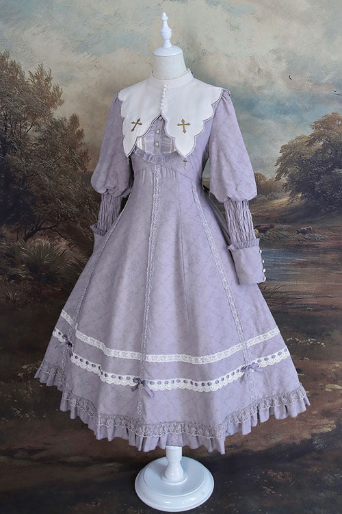 One-Piece Lolita Dress - Cross Dark Church Elegant, Purple, Long Sleeves, Classic Style - additional product view 2