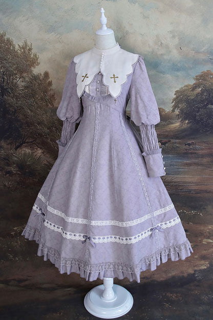 One-Piece Lolita Dress - Cross Dark Church Elegant, Purple, Long Sleeves, Classic Style - additional product view 2