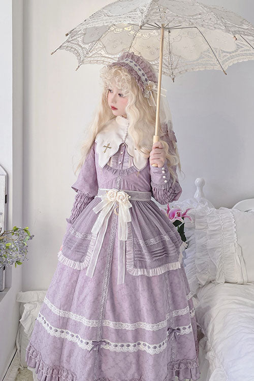 One-Piece Lolita Dress - Cross Dark Church Elegant, Purple, Long Sleeves, Classic Style - additional product view 3