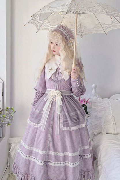 One-Piece Lolita Dress - Cross Dark Church Elegant, Purple, Long Sleeves, Classic Style - additional product view 3
