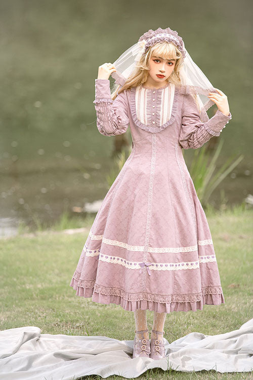 One-Piece Lolita Dress - Cross Dark Church Elegant, Purple, Long Sleeves, Classic Style - additional product view 4