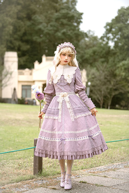 One-Piece Lolita Dress - Cross Dark Church Elegant, Purple, Long Sleeves, Classic Style - additional product view 5