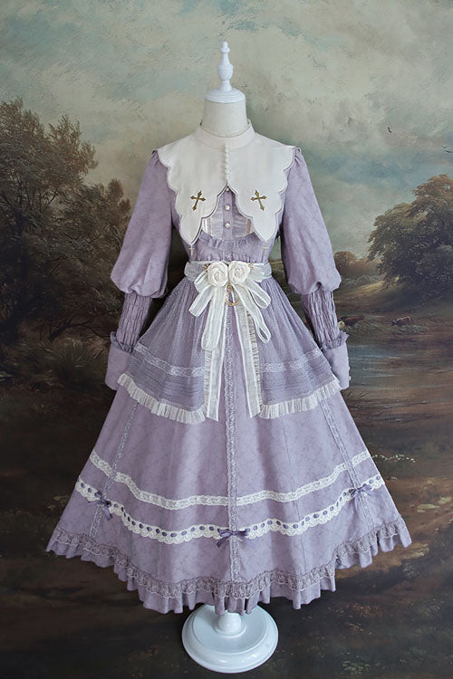 One-Piece Lolita Dress - Cross Dark Church Elegant, Purple, Long Sleeves, Classic Style - main product image