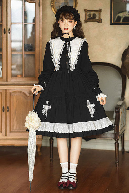 One-Piece Lolita Dress - Dark Black Temple Of The, Black, High Waist, Long Sleeves - additional product view 2