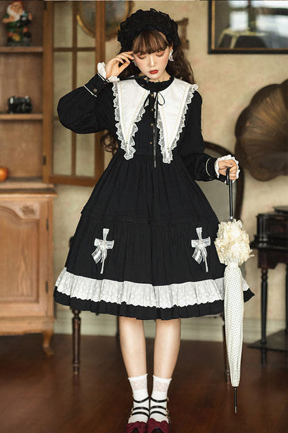 One-Piece Lolita Dress - Dark Black Temple Of The, Black, High Waist, Long Sleeves - additional product view 3