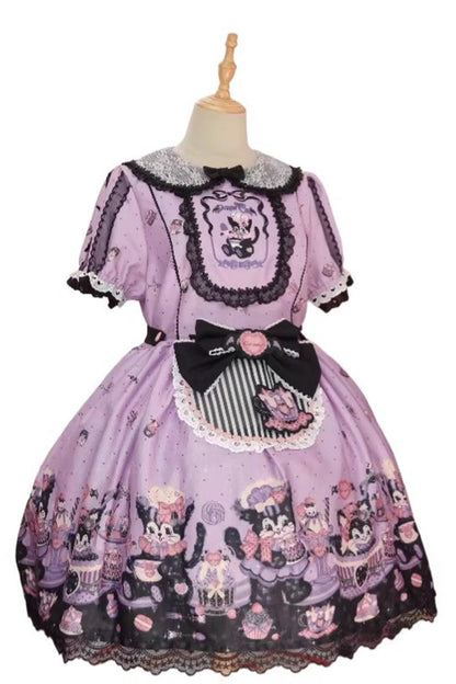 One-Piece Lolita Dress - Devil Cat, Purple, Plus Size, Ruffled, Printed - additional product view 3