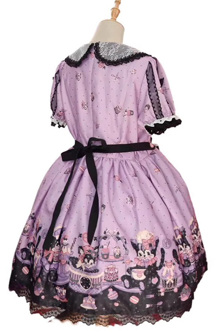 One-Piece Lolita Dress - Devil Cat, Purple, Plus Size, Ruffled, Printed - additional product view 6