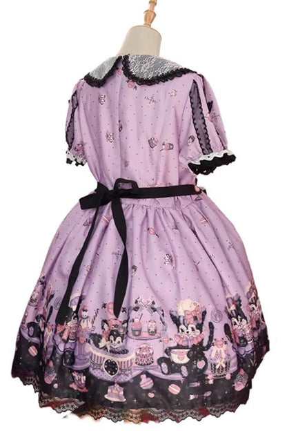 One-Piece Lolita Dress - Devil Cat, Purple, Plus Size, Ruffled, Printed - additional product view 6