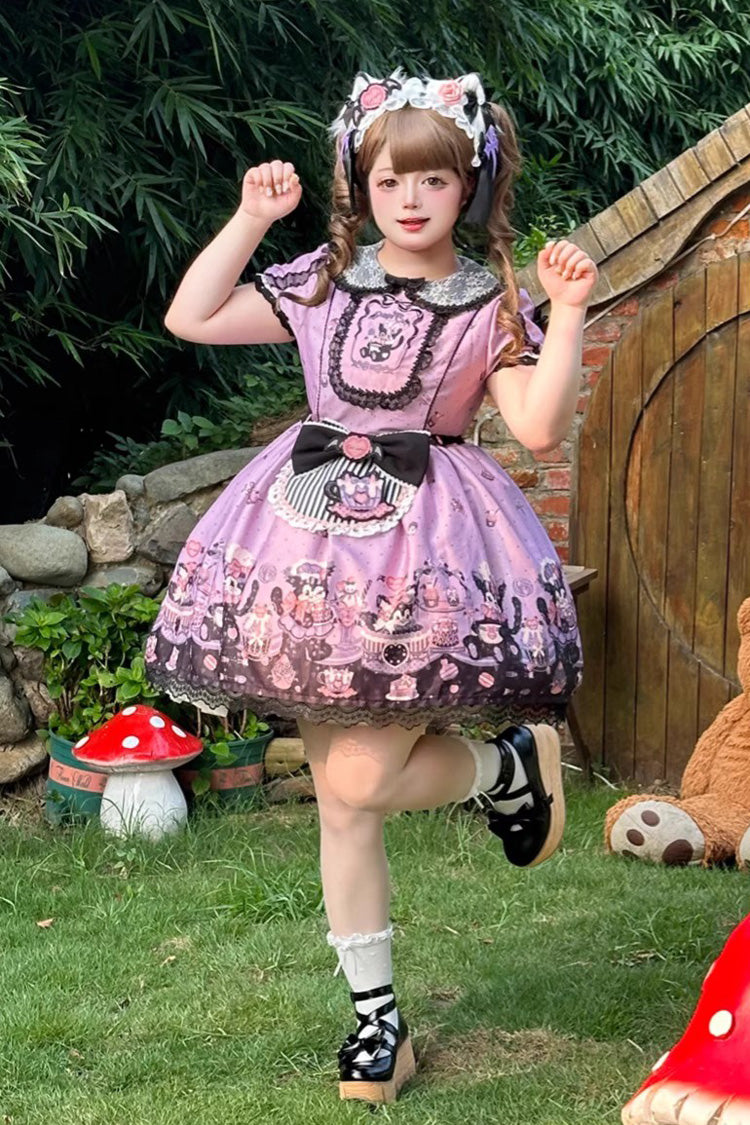One-Piece Lolita Dress - Devil Cat, Purple, Plus Size, Ruffled, Printed - additional product view 8