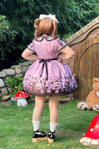 One-Piece Lolita Dress - Devil Cat, Purple, Plus Size, Ruffled, Printed - additional product view 9