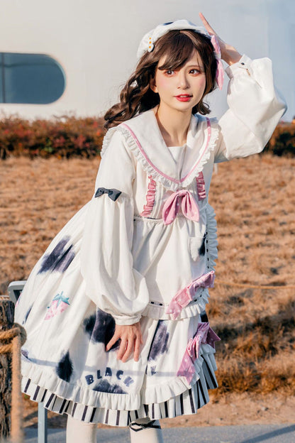 One-Piece Lolita Dress - Doll Collar Lantern, 2 Colors, Long Sleeves, Sweet Style - additional product view 2