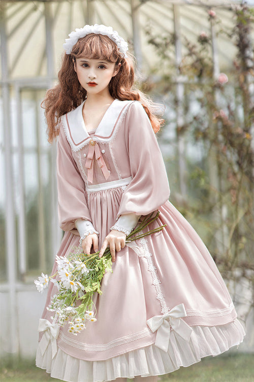 One-Piece Lolita Dress - Doll Collar Lantern Sleeves High, 2 Colors, Sweet Style - additional product view 5