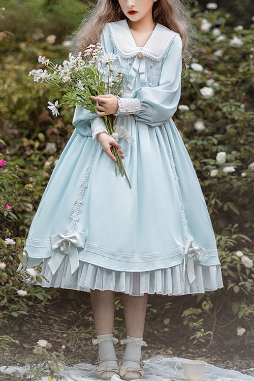 One-Piece Lolita Dress - Doll Collar Lantern Sleeves High, 2 Colors, Sweet Style - main product image