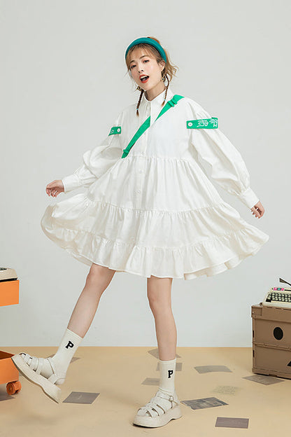 One-Piece Lolita Dress - Doll Collar Puff Sleeve Single, White, Puff Sleeves, Sweet Style - additional product view 2
