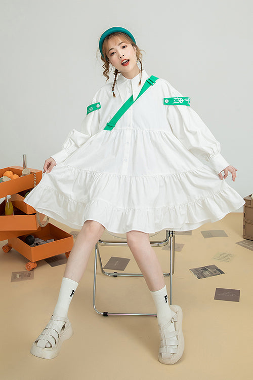 One-Piece Lolita Dress - Doll Collar Puff Sleeve Single, White, Puff Sleeves, Sweet Style - additional product view 3