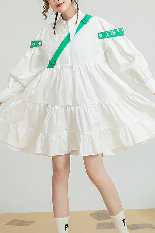 One-Piece Lolita Dress - Doll Collar Puff Sleeve Single, White, Puff Sleeves, Sweet Style - main product image