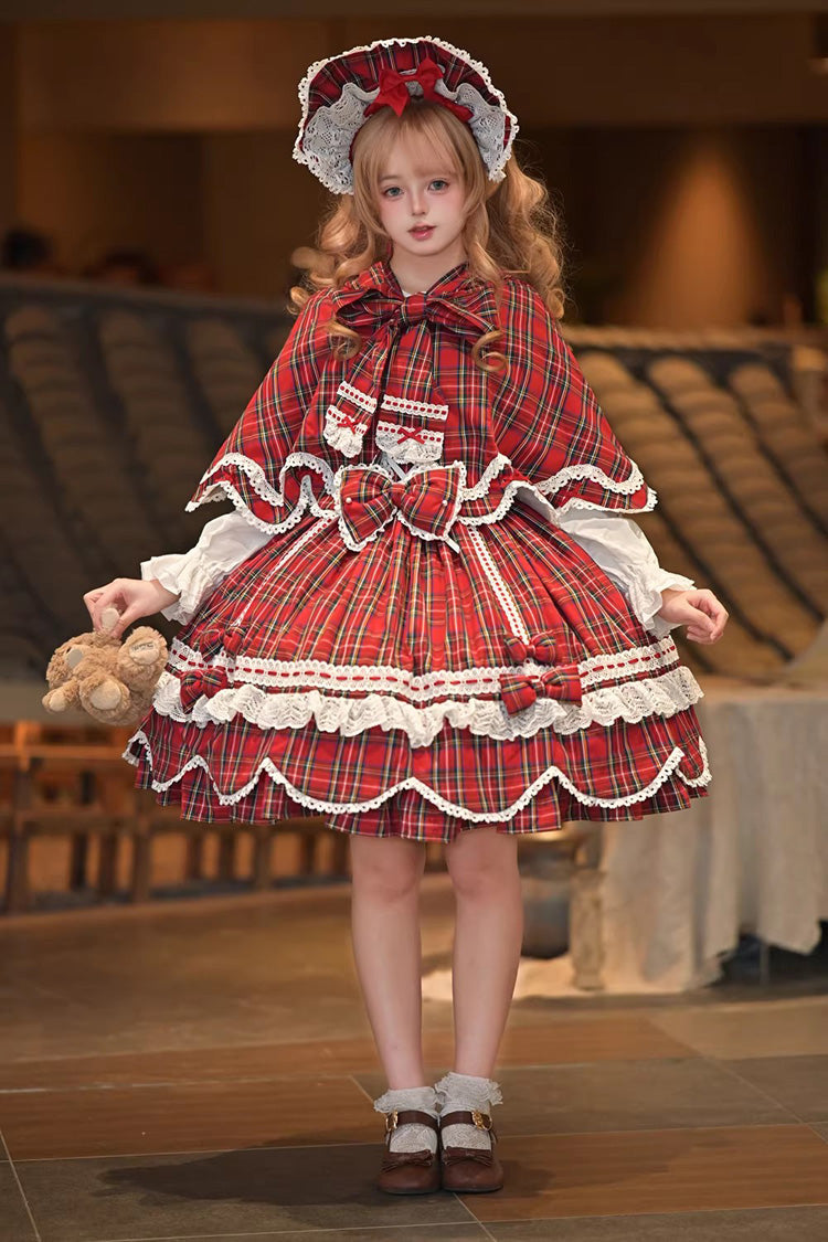 One-Piece Lolita Dress - Gingham Petal Bunny, Red, Sweet Style, Bow Detail, Ruffled - additional product view 8