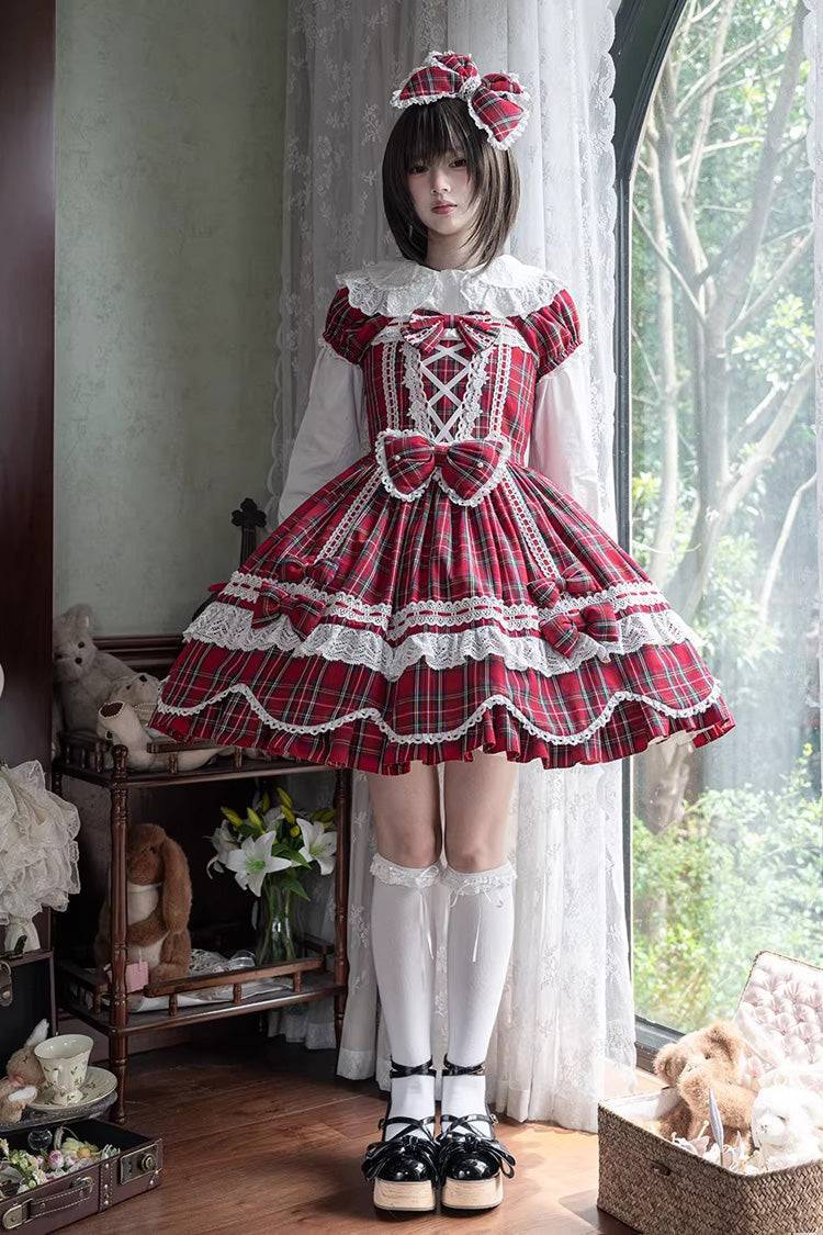 One-Piece Lolita Dress - Gingham Petal Bunny, Red, Sweet Style, Bow Detail, Ruffled - additional product view 9