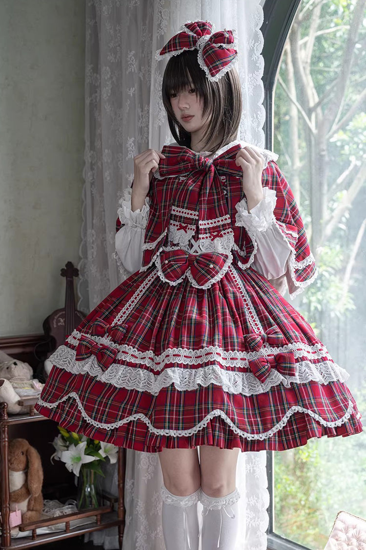 One-Piece Lolita Dress - Gingham Petal Bunny, Red, Sweet Style, Bow Detail, Ruffled - additional product view 11